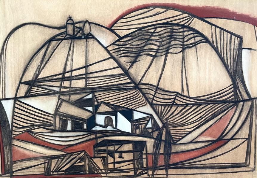 Hameau, montagne esquissée, août 1976